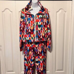 La Diosa-NWT-Women's 2 PC Jogger Pant/Jacket Set-Bright Multi Color-Medium-Hood